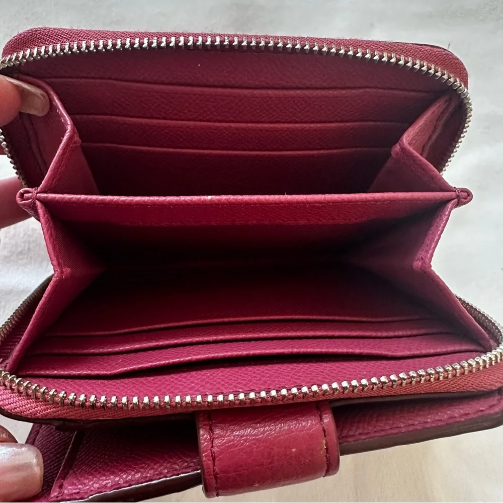Coach Signature Embossed Pebble Leather Medium Zip Around Wallet in Sunset Red